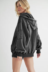 Exposed Seam Zip Up Drawstring Hooded Jacket Aemi + Co